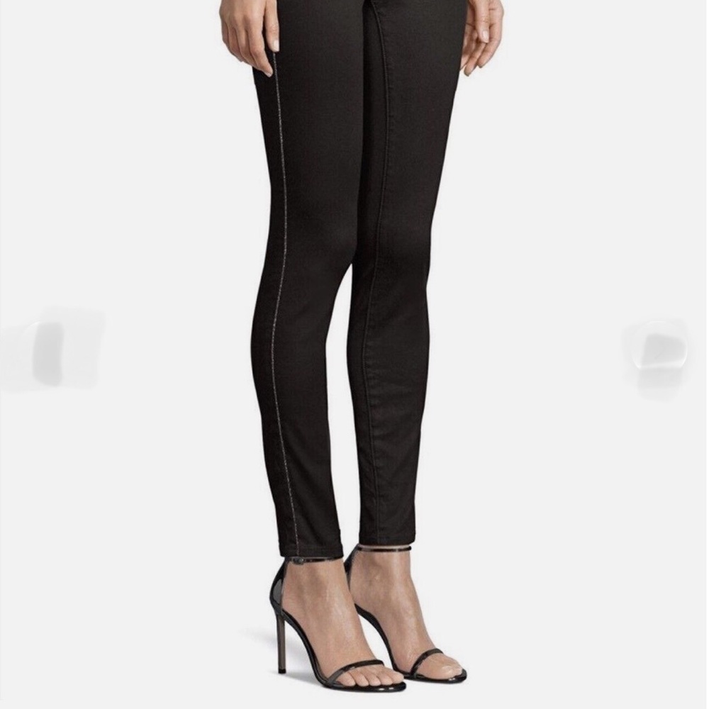 J Brand Black Skinny Jeans with Silver Glitter Side Seam - 28